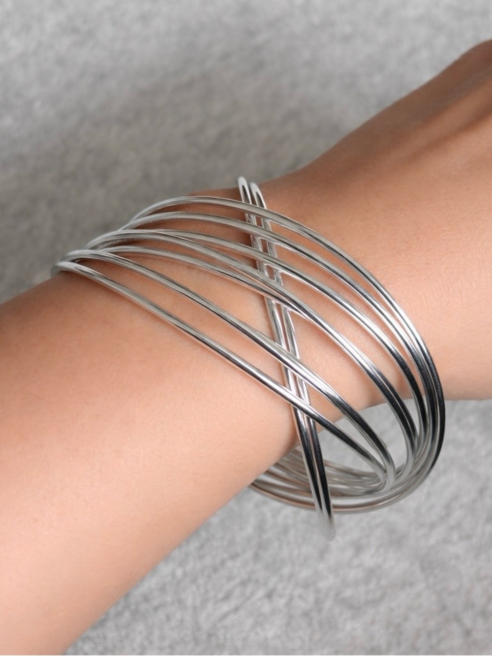 Sterling silver set of 10 Bangles 70mm - Picture 8 of 8